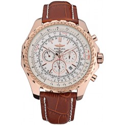 Breitling Bentley Motors Speed Gold Case White Dial Brown Leather Bracelet 622233