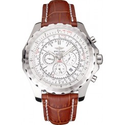 Breitling Bentley Motors T Stainless Steel Case White Dial Brown Leather Bracelet 622234