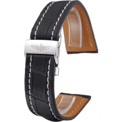 Breitling Black Leather White Stitching Bracelet 622482