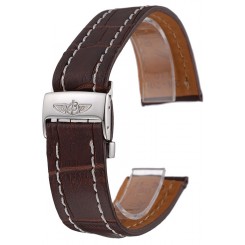 Breitling Brown Leather White Stitching Bracelet 622604