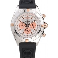 Breitling Chronomat Rose-Gold Highlight Ribbed Black Rubber Strap White Dial