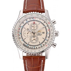 Breitling Navitimer World White Dial Brown Leather Bracelet 622514