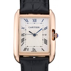Cartier Tank Anglaise 30mm White Dial Gold Case Black Leather Bracelet