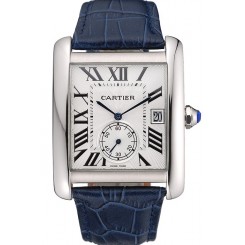 Cartier Tank MC White Dial Stainless Steel Case Blue Leather Strap 622575