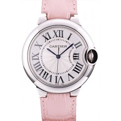 Cheap Cartier Ballon Bleu 38mm White Dial Stainless Steel Case Pink Leather Bracelet