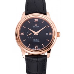 Cheap Omega De Ville Prestige Co-Axial Black Dial Rose Gold Case Black Leather Strap Roman Numeral