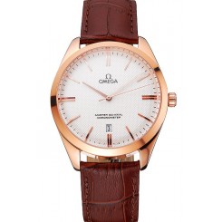 Cheap Omega Tresor Master Co-Axial White Dial Rose Gold Case Brown Leather Strap