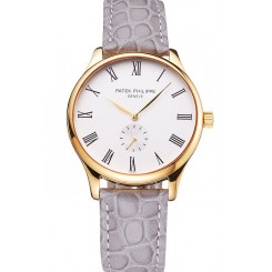 Cheap Patek Philippe Calatrava White Dial Gold Case Gray Leather Strap