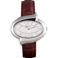 Chopard Luxury Silver Bezel with White Dial and Brown Leather Strap 621546