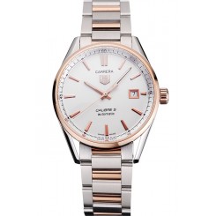 Copy 1:1 Swiss Tag Heuer Carrera Calibre 5 White Dial Rose Gold Case Two Tone Bracelet