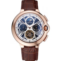 Copy Cartier Ballon Bleu Flying Tourbillon Chronograph White Dial Rose Gold Case Brown Leather Strap