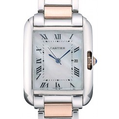 Copy Cartier Tank Anglaise 30mm White Dial Stainless Steel Case Two Tone Bracelet