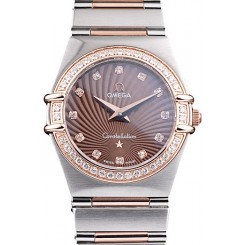 Copy Cheap Omega Swiss Constellation Jewelry Diamond Case Radial Emblem Brown Dial 98117
