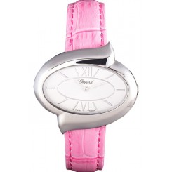 Copy Chopard Luxury Silver Bezel with White Dial and Pink Leather Strap 621543