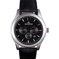 Copy Jaeger Lecoultre Master Chronograph Silver Bezel Black Leather Band 621620