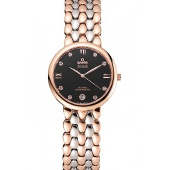 Copy Omega De Ville Prestige Dark Grey Dial With Diamonds Rose Gold Case Two Tone Bracelet