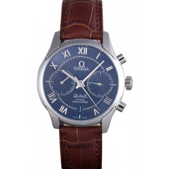 Copy Omega DeVille Silver Bezel with Black Dial and Brown Leather Strap 621567