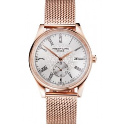 Copy Patek Philippe Calatrava Small Seconds Silver Engraved Dial Rose Gold Case And Bracelet