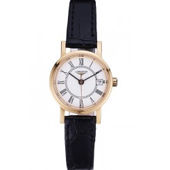 Copy Top Longines La Grande Classique White Round Dial Gold Case Black Leather Band Small 622383