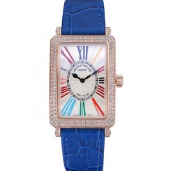 Designer Imitation Franck Muller Long Island Classic White Dial Diamonds Case Blue Leather Band 622376