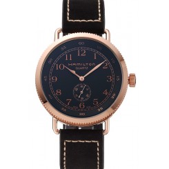 Designer Imitation Hamilton Navy Pioneer Small Second Black Dial Rose Gold Case Black Leather Strap