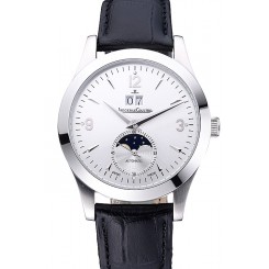 Designer Imitation Jaeger LeCoultre Rendez-Vous Night And Day White Dial Black Leather Bracelet 622082
