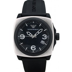 Emporio Armani Classic Black Rubber Strap Polished Stainless Steel Bezel