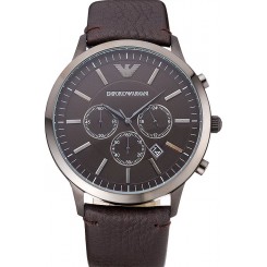 Emporio Armani Classic Chronograph Brown Dial Silver Case Brown Leather Bracelet 622341
