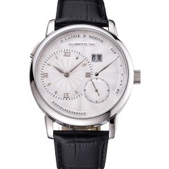 Fake A. Lange & Sohne Lange 1 White Dial Stainless Steel Case Black Leather Strap