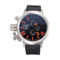 Fake Best Quality U-Boat 1001 Orange On Black Dial Stainless Steel Case Rubber Bracelet 622716