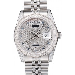 Fake Best Rolex DayDate Diamond Plated Stainless Steel Bracelet Diamond Plated Dial 41985