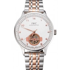 Fake IWC Portugieser Tourbillon White Dial Stainless Steel Case Two Tone Steel Rose Gold Bracelet