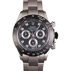 Fake Knockoff Rolex Daytona Stainless Steel Black Enameled Black Dial
