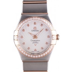 Fake Omega Constellation Rose Gold Diamond Bezel Two Tone Band 621487