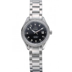 Fake Omega Seamaster Aqua Terra Black Dial Diamond Case Stainless Steel Bracelet 622449