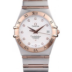 Fake Omega Swiss Constellation Jewelry Rose Gold Case Radial Emblem White Dial