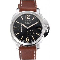 Fake Panerai Luminor Automatic Power Reserve Black Dial Stainless Steel Case Brown Leather Strap