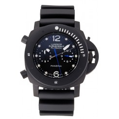 Fake Panerai Luminor Submersible Flyback GMT Black Dial Black Ionized Case Black Rubber Strap