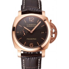 Fake Replica Swiss Panerai Luminor Marina 1950 3 Days Oro Rosso Brown Dial Rose Gold Case Brown Leather Strap