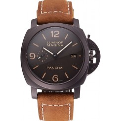Fake Swiss Panerai Luminor Marina 1950 3 Days Brown Dial Black Case Brown Leather Strap