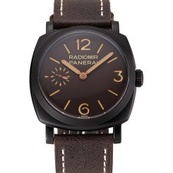Fake Swiss Panerai Radiomir 1940 Brown Dial Black PVD Case Brown Leather Strap 1453846
