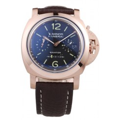Fashion Panerai Luminor Rose Gold Case Black Dial Dark Brown Leather Strap