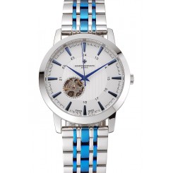 Fashion Vacheron Constantin Tourbillon White Dial Blue Numerals Stainless Steel Case Two Tone Steel Blue Bracelet
