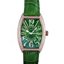 Franck Muller Casablanca Green Croco Leather Band Crystal Encrusted Bezel 621646
