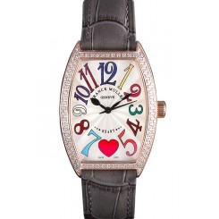 Franck Muller Heart Diamond Gold Bezel Grey Leather Band 621591