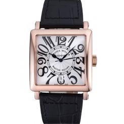 Franck Muller Master Square White Dial Gold Case Black Leather Band 622354