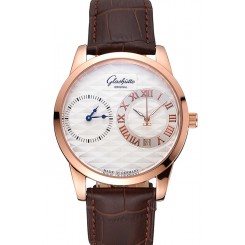 Glashutte Original Silver Dial Rose Gold Case Brown Leather Strap