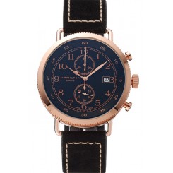 Hamilton Navy Pioneer Chrono Black Dial Rose Gold Case Black Leather Strap