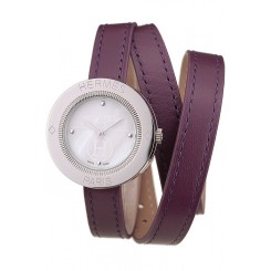 Hermes Classic MOP Dial Purple Elongated Leather Strap