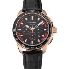 High Quality Chopard Mille Miglia GTS Black Dial Gold Case Black Leather Bracelet 1454001